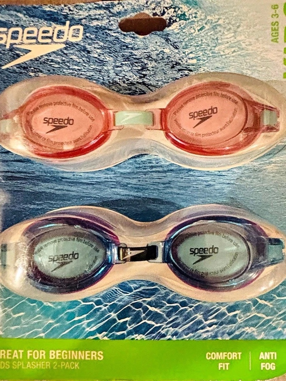 Speedo Kids Splasher 2-Pack Kids Swimming Goggles 2-Pack NWT